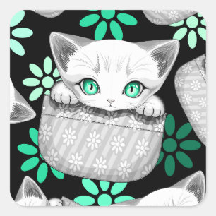Sticker Carré Chat mignon et joueur sortant d'une poche