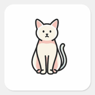 Sticker Carré Chat Minimaliste Équilibré – Illustration Mignonne