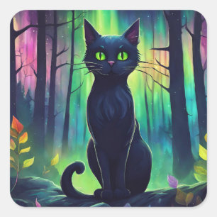 Sticker Carré Chat mystique des aurores boréales