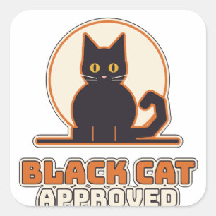Sticker Carré Chat Noir Approuvé Lune Rétro Halloween Chat
