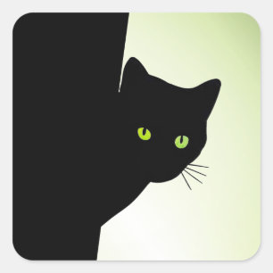 Sticker Carré Chat noir aux yeux verts