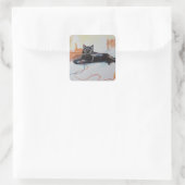 Sticker Carré Chat noir avec Fil (Sac)