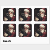 Sticker Carré Chat noir avec Noël Festif du Père Noël (Feuille)
