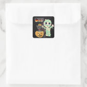 Sticker Carré Chat noir Boo Halloween en Citrouille et maman (Sac)