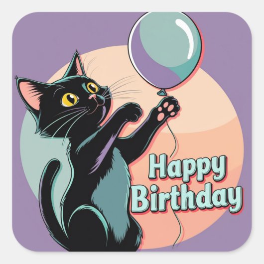 Sticker Carré Chat noir coloré (Devant)