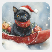 Sticker Carré Chat noir dans la corniche laissez passer Noël de (Devant)