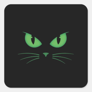 Sticker Carré Chat noir effrayant aux yeux verts