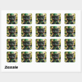Sticker Carré Chat noir en vert St. Patrick's Day Attire (Feuille)