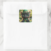 Sticker Carré Chat noir en vert St. Patrick's Day Attire (Sac)