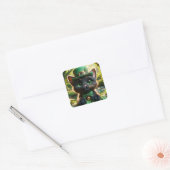 Sticker Carré Chat noir en vert St. Patrick's Day Attire (Enveloppe)