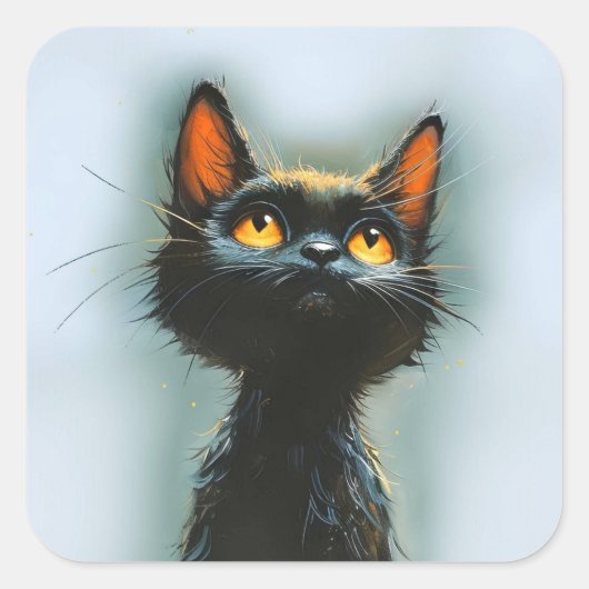 Sticker Carré Chat noir enchanté (Devant)