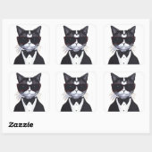 Sticker Carré Chat noir et blanc dans une Cravate Tuxedo et Bow (Feuille)