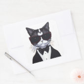 Sticker Carré Chat noir et blanc dans une Cravate Tuxedo et Bow (Enveloppe)