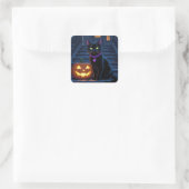 Sticker Carré Chat noir et Halloween Jack-O-Lanterne (Sac)