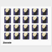 Sticker Carré Chat noir et lune (Feuille)