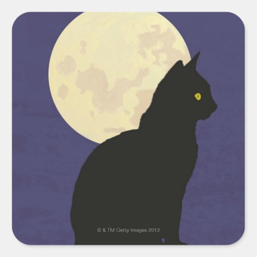 Sticker Carré Chat noir et lune (Devant)