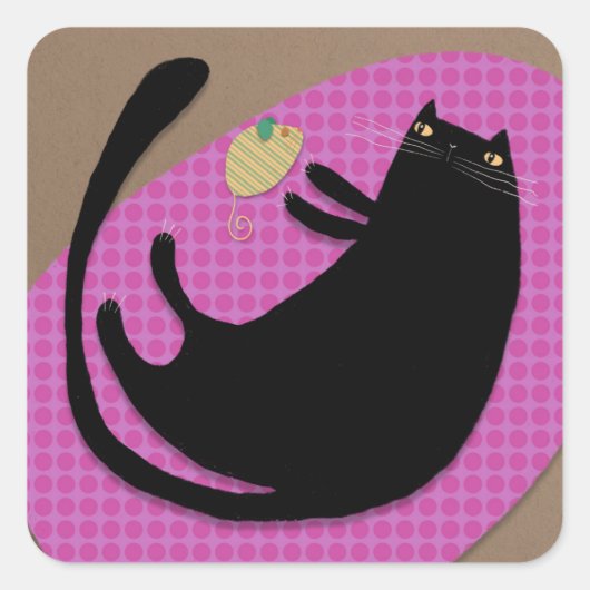 Sticker Carré Chat noir et souris (Devant)