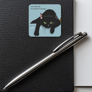 Sticker Carré Chat Noir Fatigué Bleu Drôle