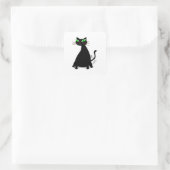 Sticker Carré Chat noir gras aux yeux verts (Sac)