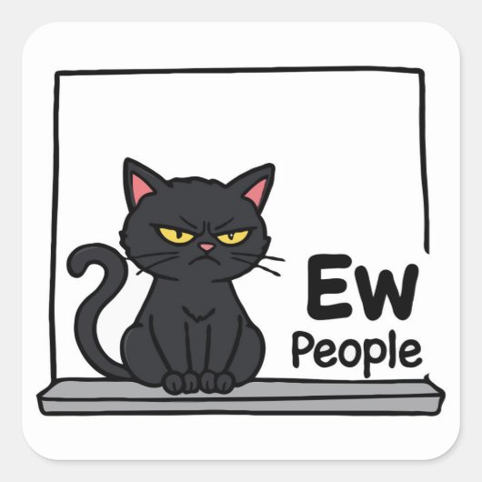 Sticker Carré Chat Noir Grumé (Devant)