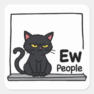 Sticker Carré Chat Noir Grumé