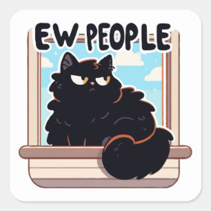 Sticker Carré Chat Noir Grumé