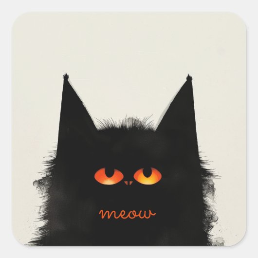 Sticker Carré Chat noir grumeux (Devant)