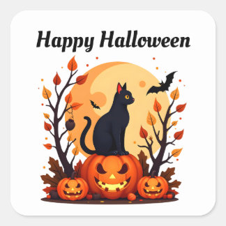 Sticker Carré Chat noir Halloween