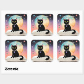 Sticker Carré Chat Noir - Installons-Nous Confortablement (Feuille)