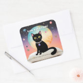 Sticker Carré Chat Noir - Installons-Nous Confortablement (Enveloppe)
