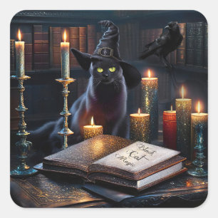 Sticker Carré Chat noir magique mystique d'Halloween