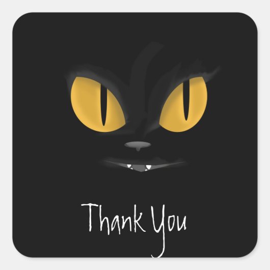 Sticker Carré Chat noir malicieux avec Merci des doigts (Devant)
