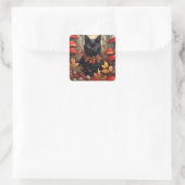 Sticker Carré Chat noir mignon en forêt d'automne (Sac)