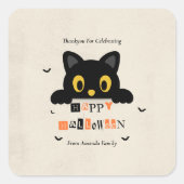 Sticker Carré Chat noir mignon Halloween (Devant)