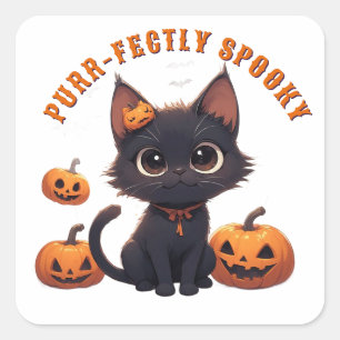 Sticker Carré Chat noir mignon Halloween kawaii 🎃