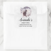 Sticker Carré Chat noir par une Pleine lune magique (Sac)