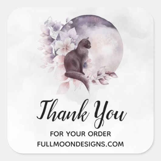 Sticker Carré Chat noir par une Pleine lune magique (Devant)