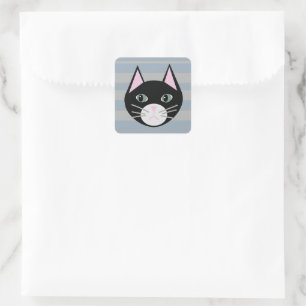Sticker Carré Chat noir, rayures