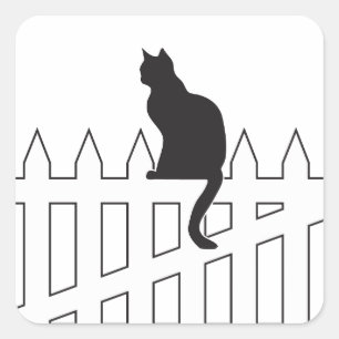 Sticker Carré Chat noir se reposant sur l'attente blanche de