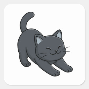 Sticker Carré Chat noir s'étirant