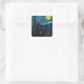 Sticker Carré Chat noir Starry Nuit Van Gogh Chat Selfie (Sac)