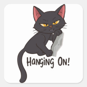 Sticker Carré Chat noir suspendu