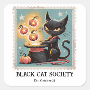 Sticker Carré Chat noir vintage Halloween