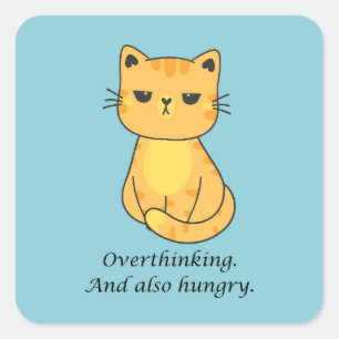 Sticker Carré Chat orange affamé et qui rumine trop