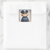 Sticker Carré Chat orange mignon en police Uniforme Aquarelle Ar (Sac)