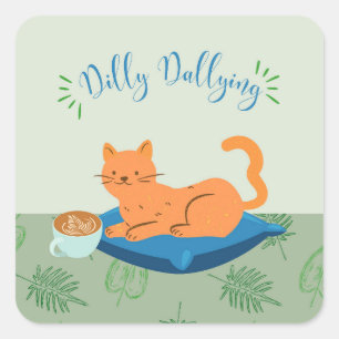 Sticker Carré Chat orange qui lambine
