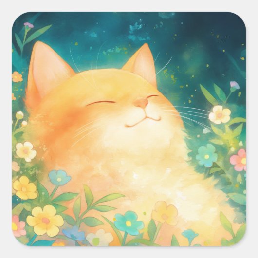 Sticker Carré Chat Orange Sieste Paisible (Devant)