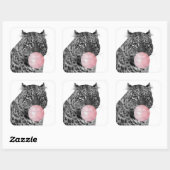 Sticker Carré Chat Panther léopard gomme noir rose blanc (Feuille)
