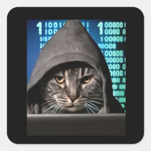Sticker Carré Chat pirate informatique Black Cat