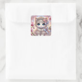 Sticker Carré Chat princesse aux fleurs roses (Sac)